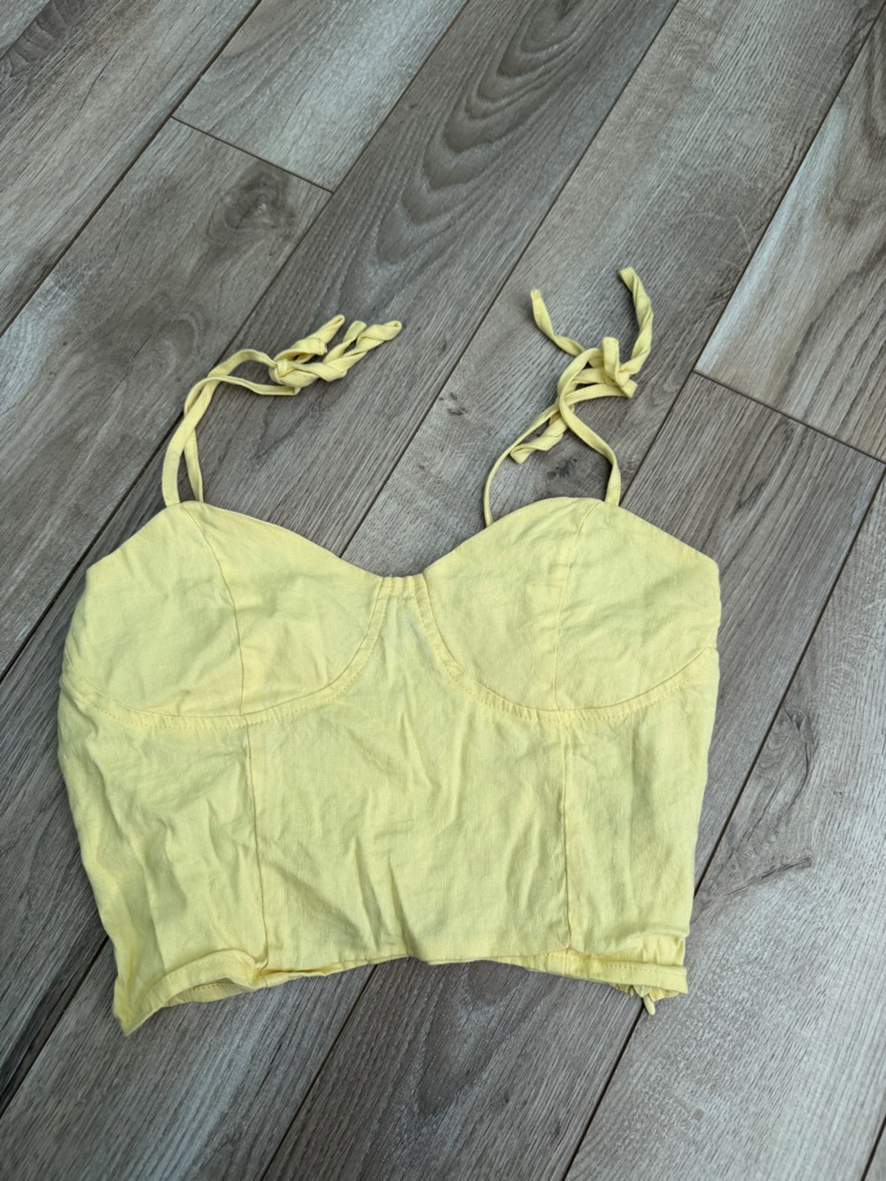 Forever 21 Yellow Cropped Tie-Strap Bustier Top